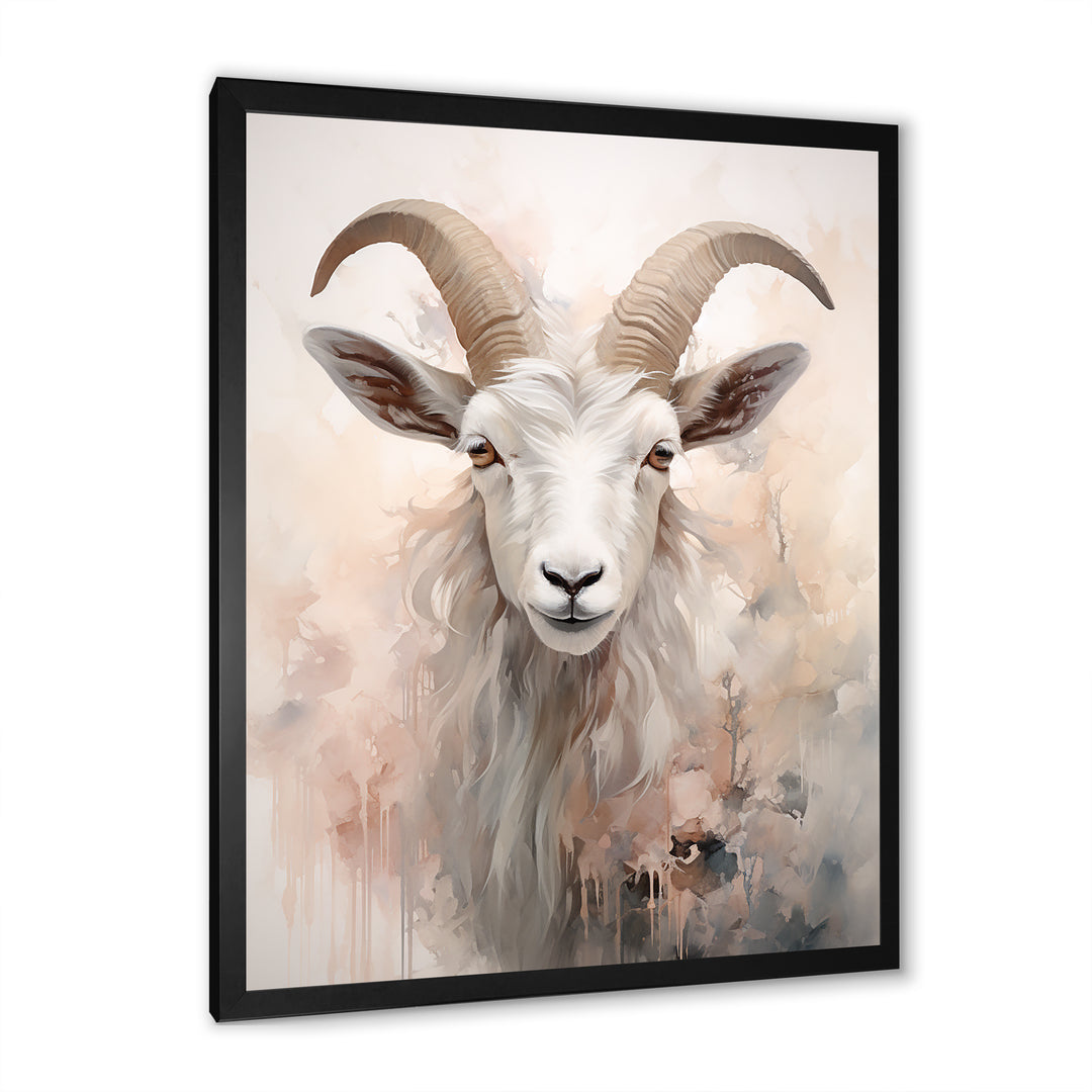 Cute Floral Beige Goat - Goat Canvas Wall Art