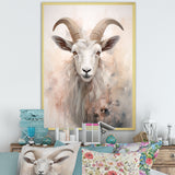 Cute Floral Beige Goat - Goat Canvas Wall Art