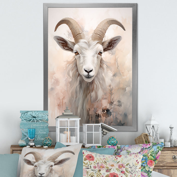 Cute Floral Beige Goat - Goat Canvas Wall Art