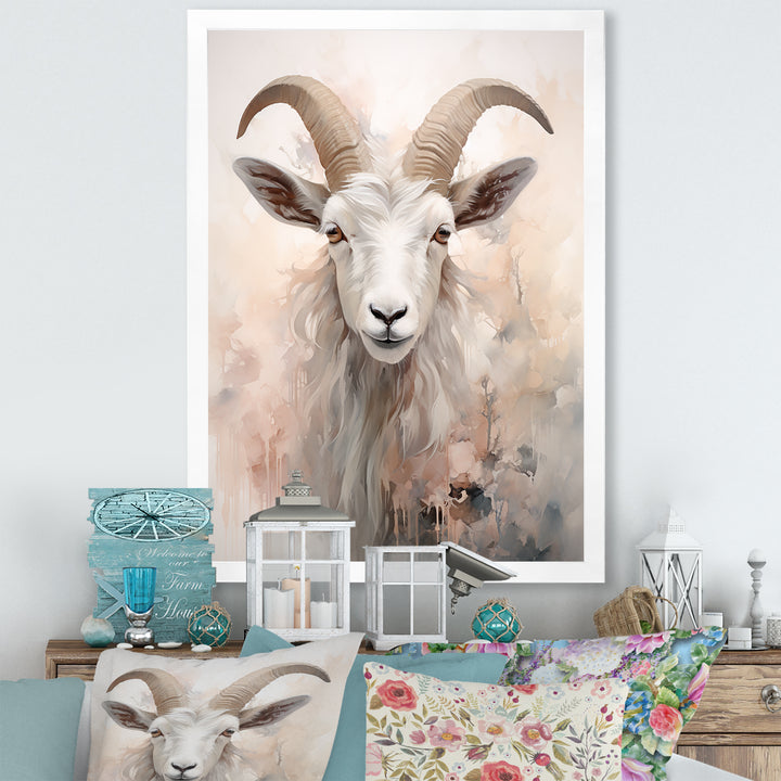 Cute Floral Beige Goat - Goat Canvas Wall Art
