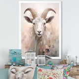 Cute Floral Beige Goat - Goat Canvas Wall Art