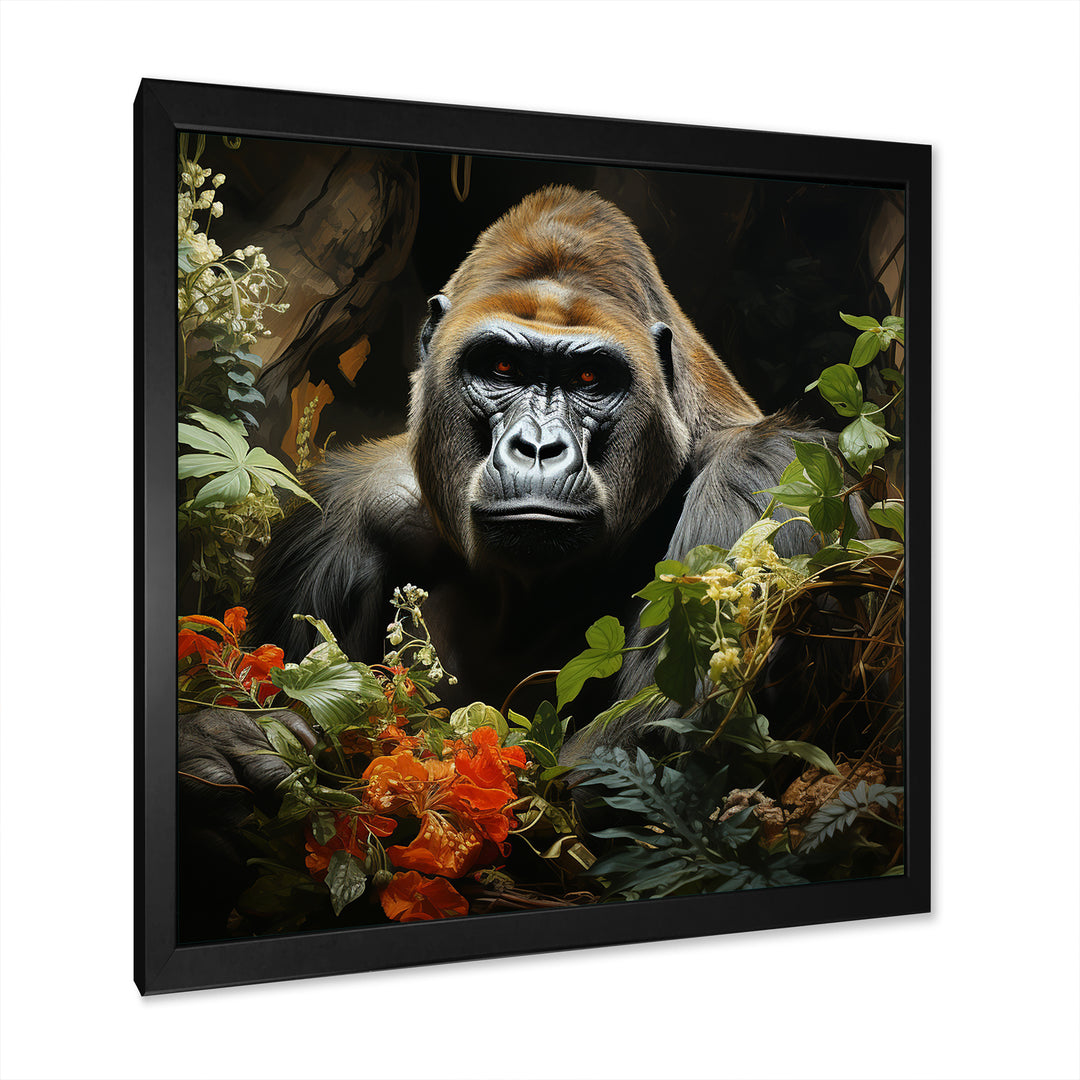 Floral Gorilla In Jungle - Gorilla Canvas Wall Art