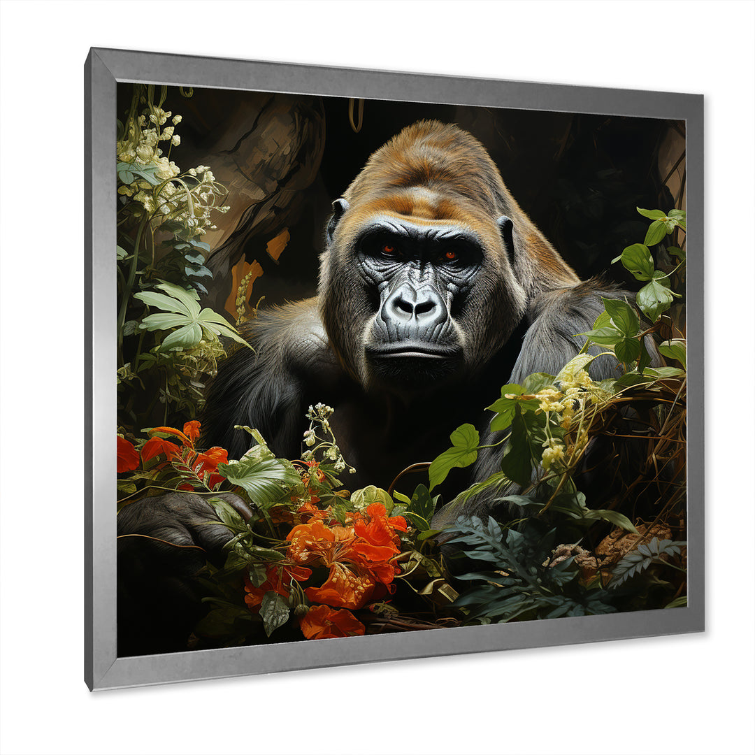 Floral Gorilla In Jungle - Gorilla Canvas Wall Art