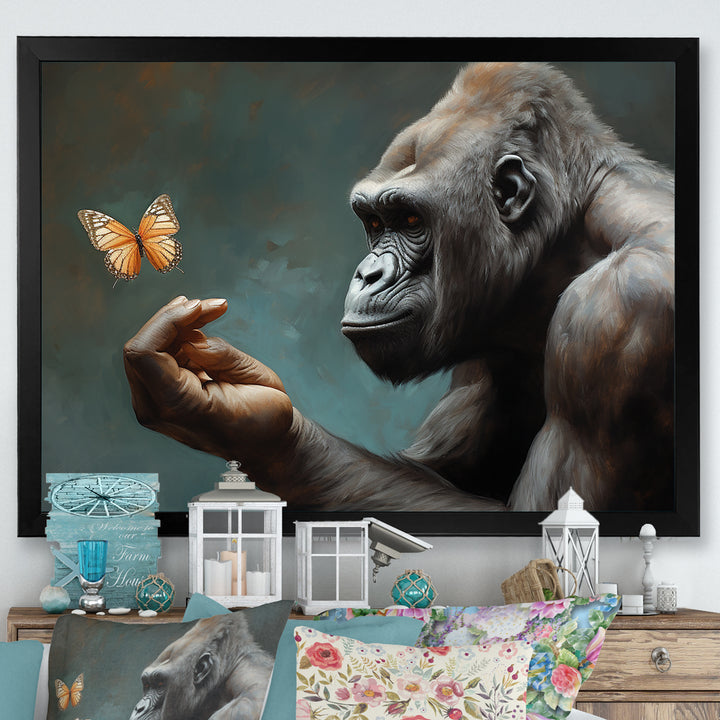 Gorillas Gentle Touch Butterfly - Gorilla Framed Canvas Art