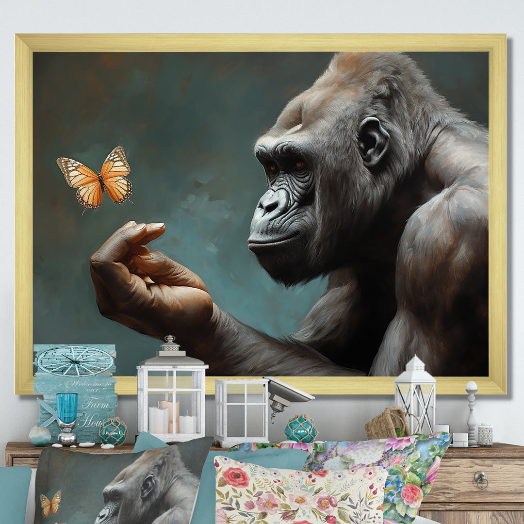 Gorillas Gentle Touch Butterfly - Gorilla Framed Canvas Art