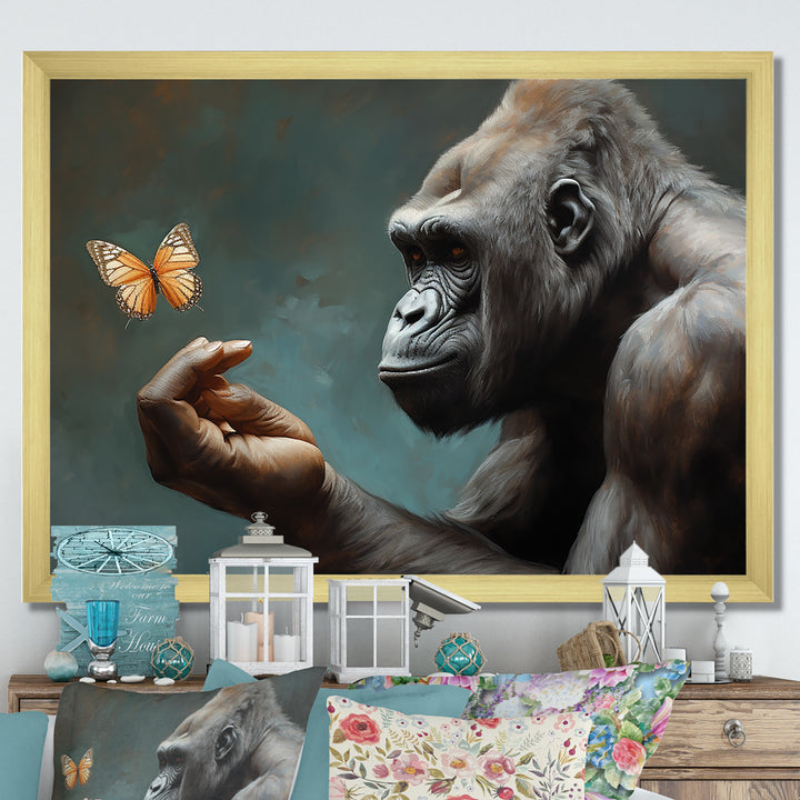 Gorillas Gentle Touch Butterfly - Gorilla Framed Canvas Art