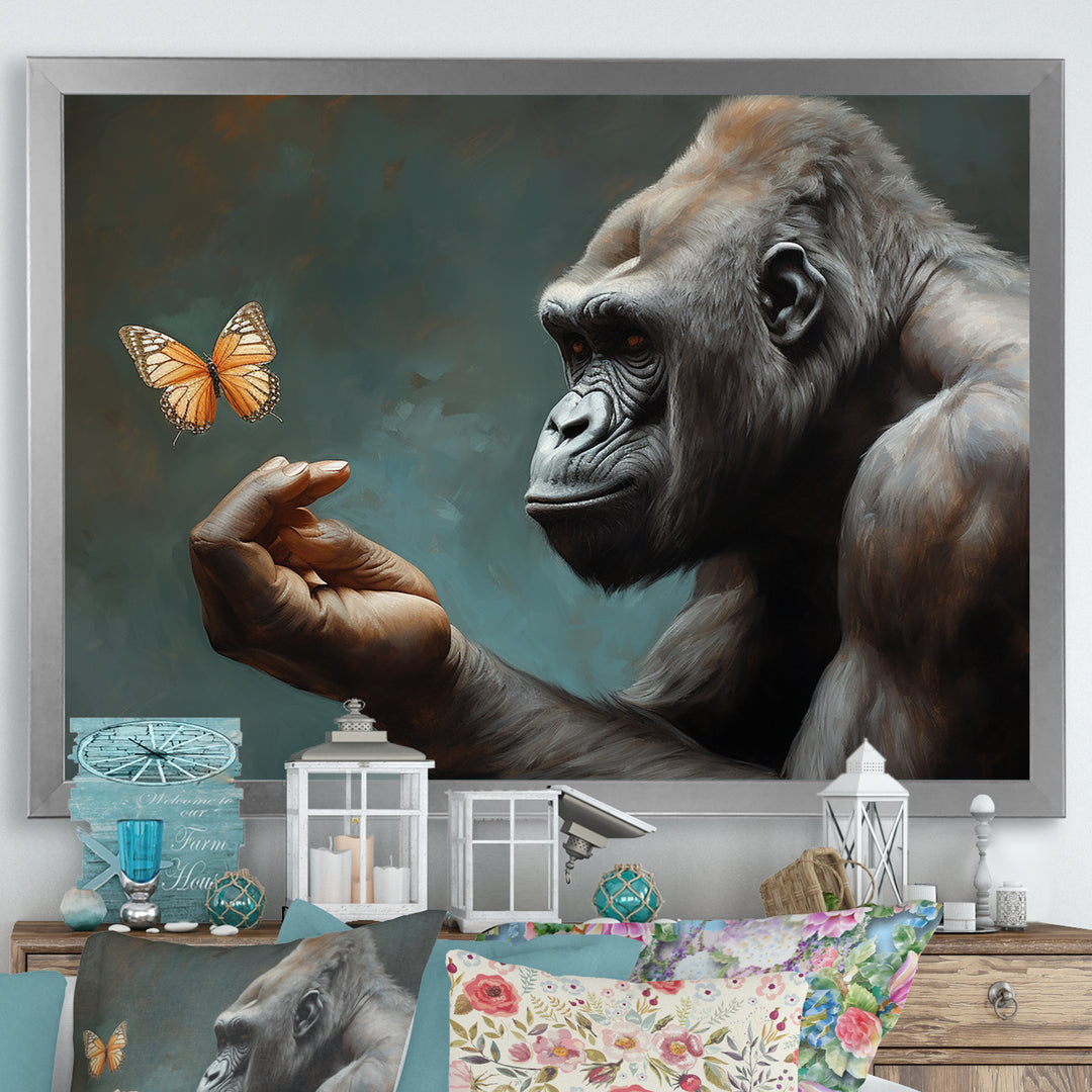 Gorillas Gentle Touch Butterfly - Gorilla Framed Canvas Art