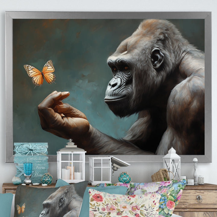 Gorillas Gentle Touch Butterfly - Gorilla Framed Canvas Art