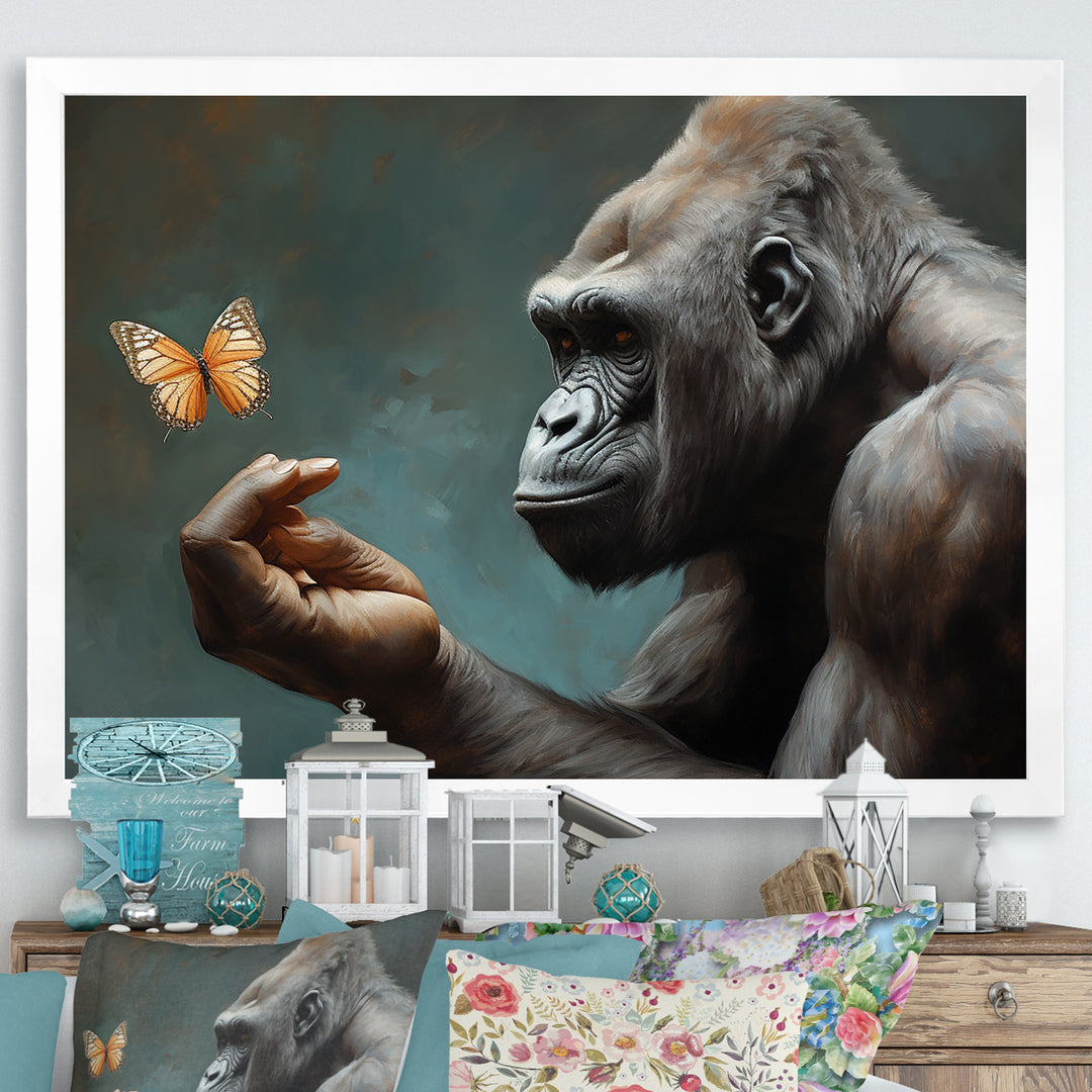 Gorillas Gentle Touch Butterfly - Gorilla Framed Canvas Art