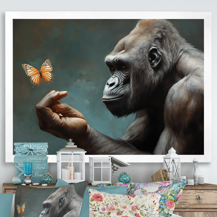 Gorillas Gentle Touch Butterfly - Gorilla Framed Canvas Art