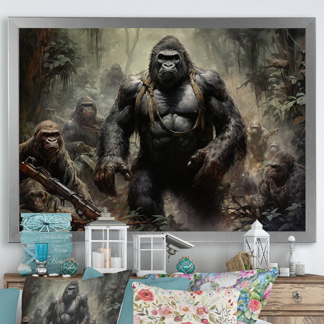 Gorilla Soldier Jungle Journey - Gorilla Bedroom Wall Art