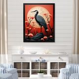 Red Japanese Heron Ink Portrait - Heron Wall Art Prints