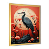 Red Japanese Heron Ink Portrait - Heron Wall Art Prints