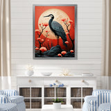 Red Japanese Heron Ink Portrait - Heron Wall Art Prints