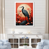 Red Japanese Heron Ink Portrait - Heron Wall Art Prints