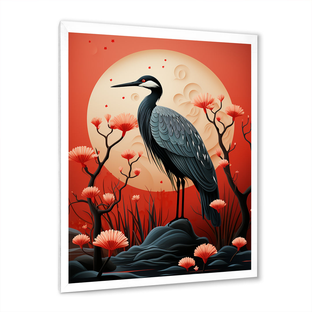 Red Japanese Heron Ink Portrait - Heron Wall Art Prints