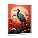 Red Japanese Heron Ink Portrait - Heron Wall Art Prints