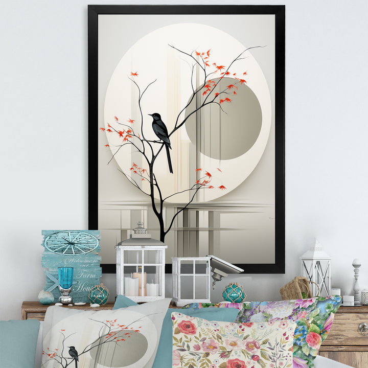 Grey Japanese Bird Ink Portrait - Gray Bird Wall Art