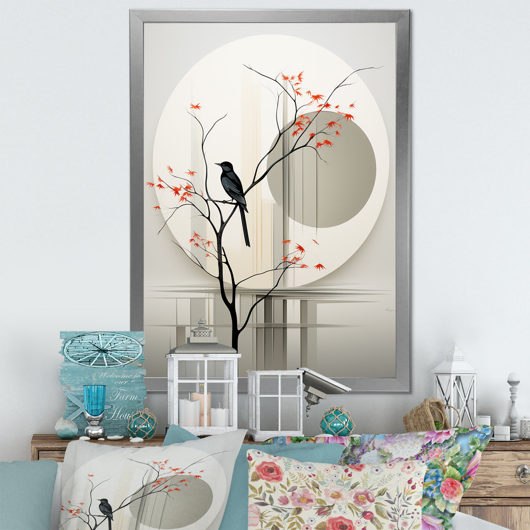 Grey Japanese Bird Ink Portrait - Gray Bird Wall Art