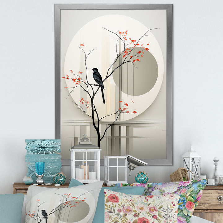 Grey Japanese Bird Ink Portrait - Gray Bird Wall Art