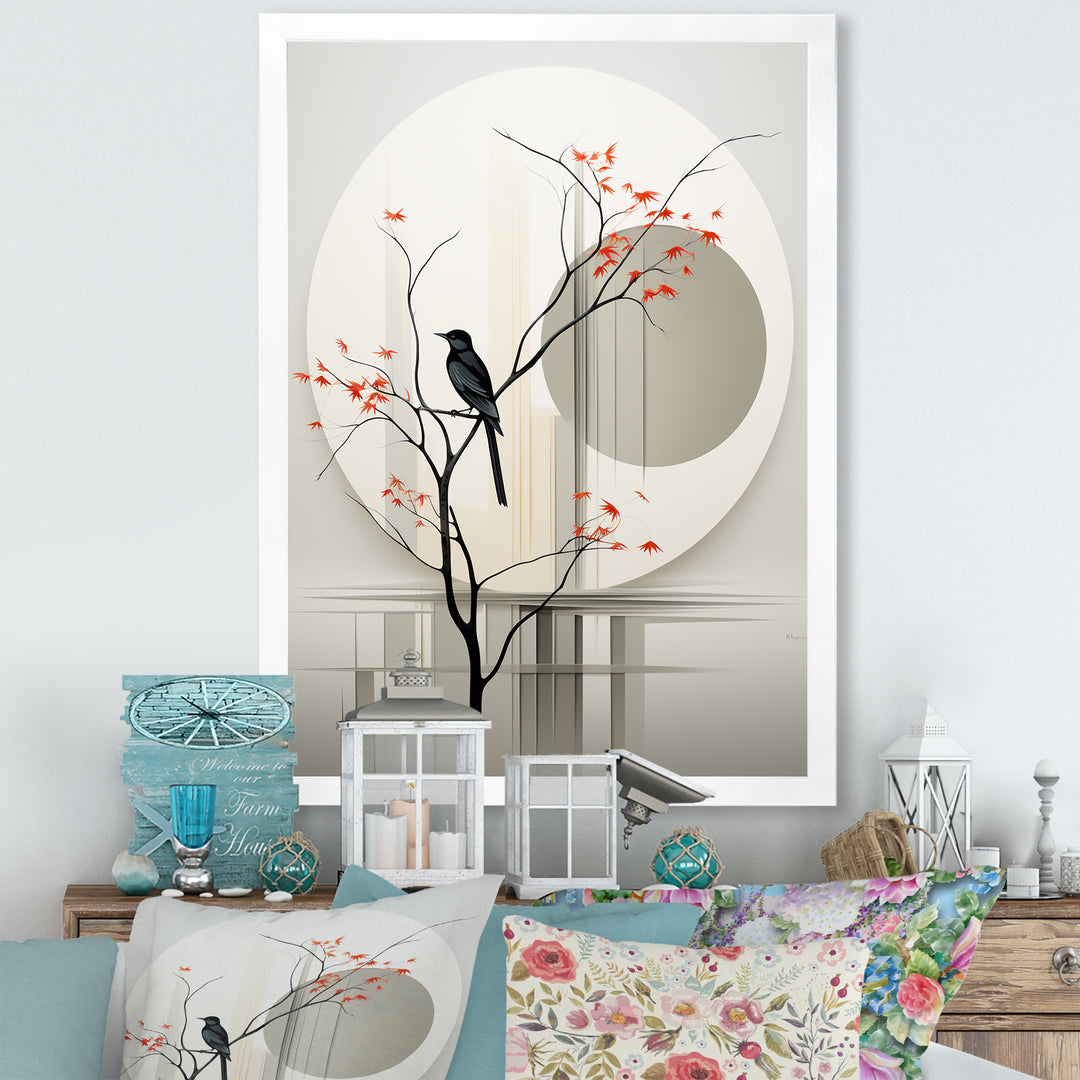 Grey Japanese Bird Ink Portrait - Gray Bird Wall Art