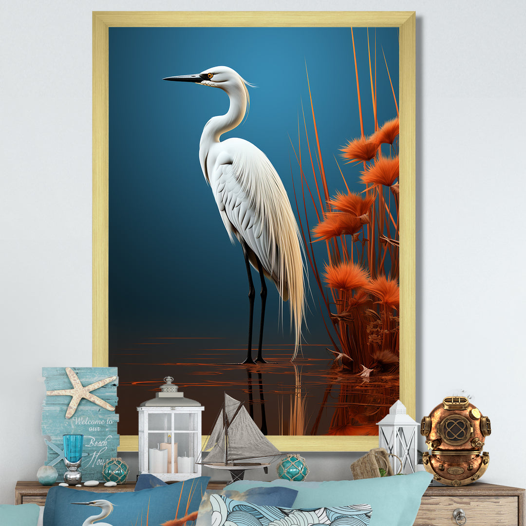 Minimal Heron Portrait Photography - White Heron Wall Art