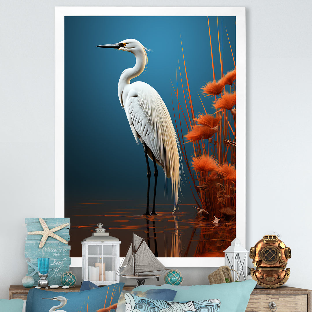 Minimal Heron Portrait Photography - White Heron Wall Art
