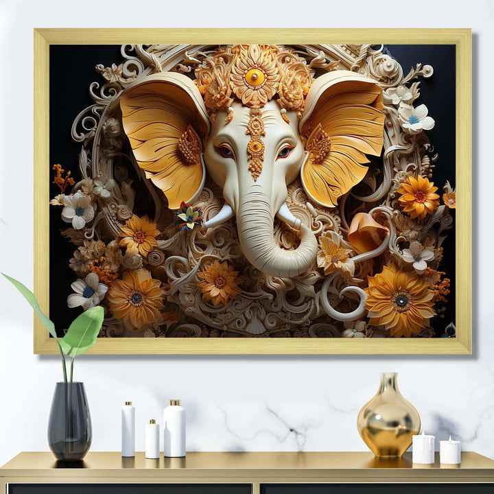 Hindu Ganesha Elephant Dog Turmeric Tints I - Spiritual Canvas Wall Art