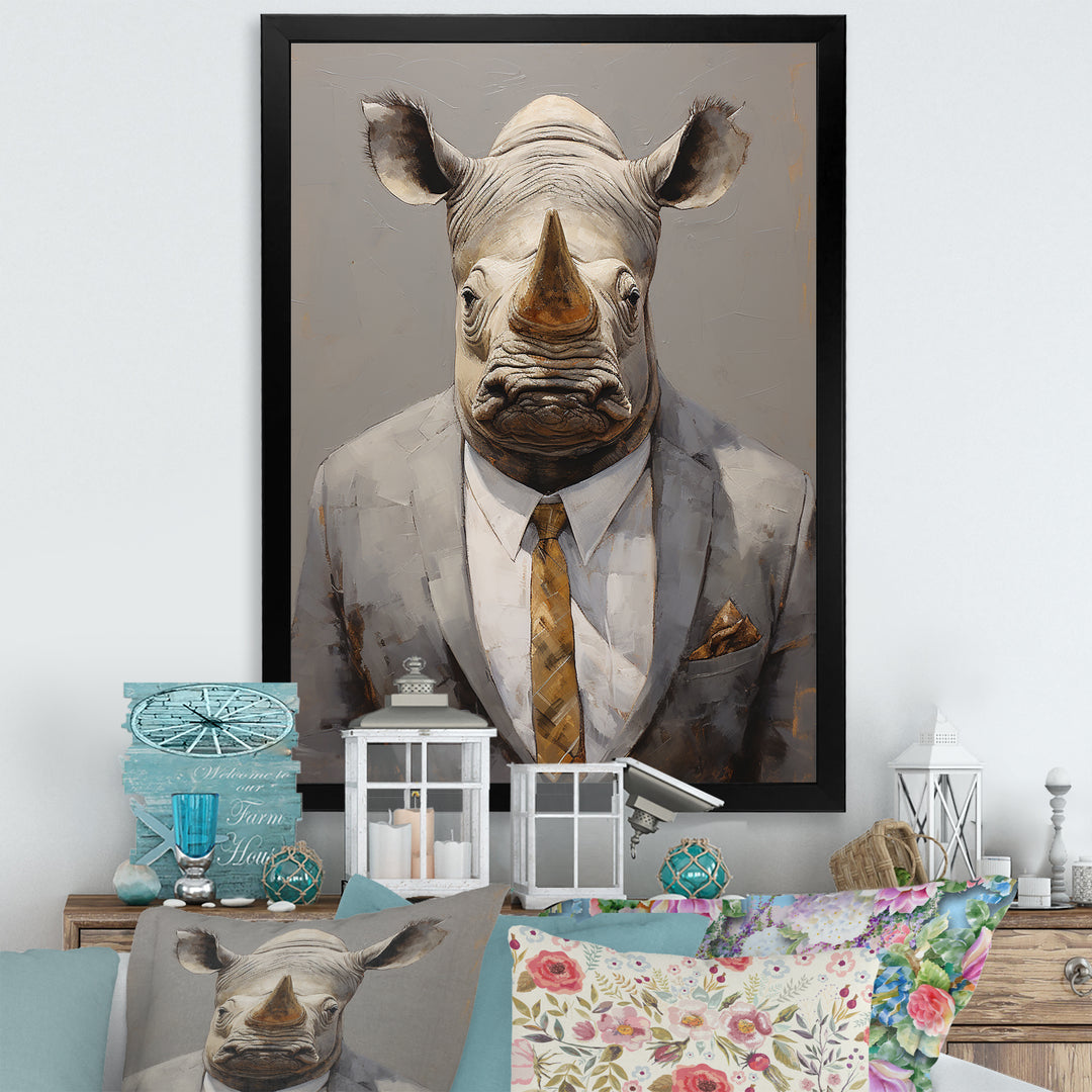 Business Hippo Portrait - Hippopotamus Large Canvas Wall Art