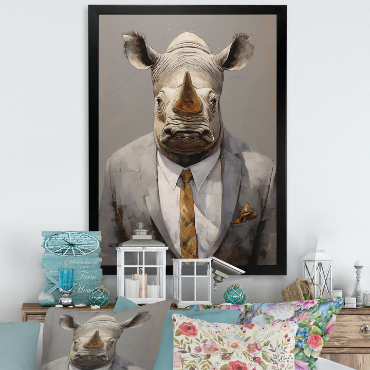Business Hippo Portrait - Hippopotamus Large Canvas Wall Art