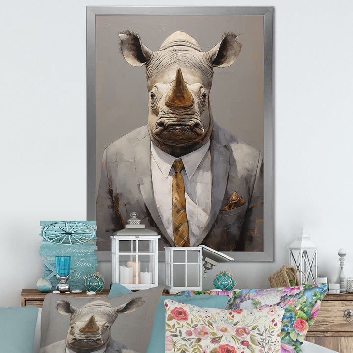 Business Hippo Portrait - Hippopotamus Large Canvas Wall Art