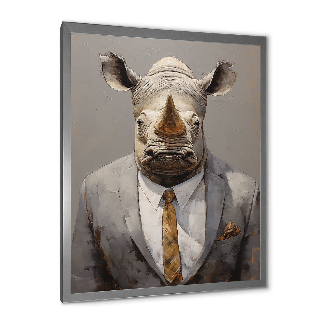 Business Hippo Portrait - Hippopotamus Large Canvas Wall Art
