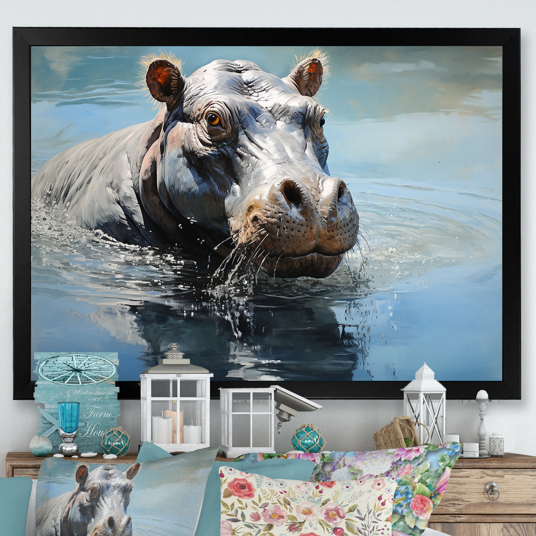 Lakeside Hippo - Hippopotamus Living Room Wall Art