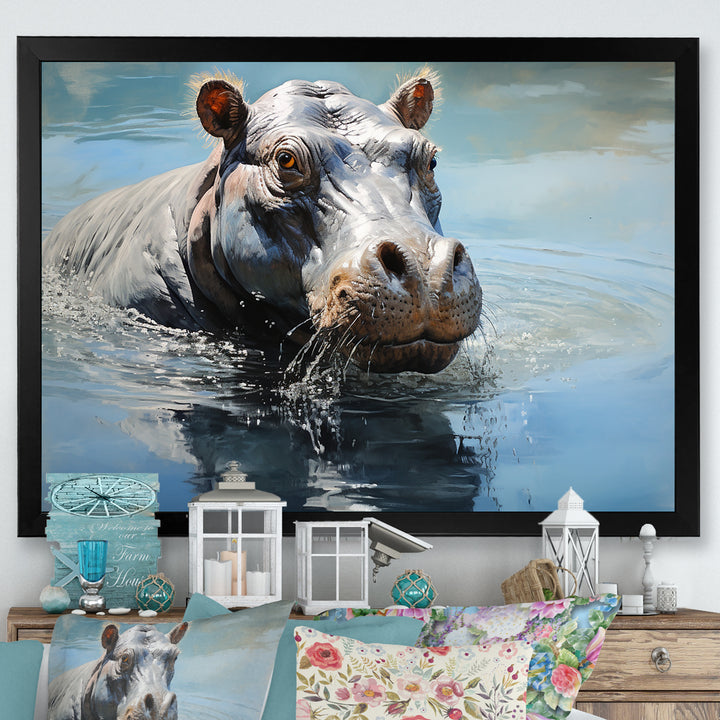 Lakeside Hippo - Hippopotamus Living Room Wall Art