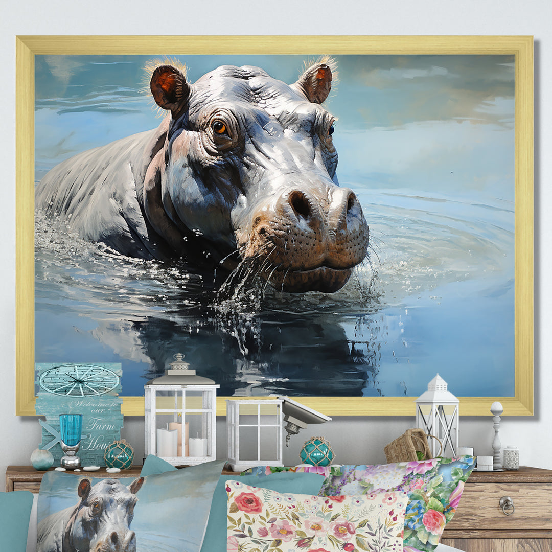 Lakeside Hippo - Hippopotamus Living Room Wall Art
