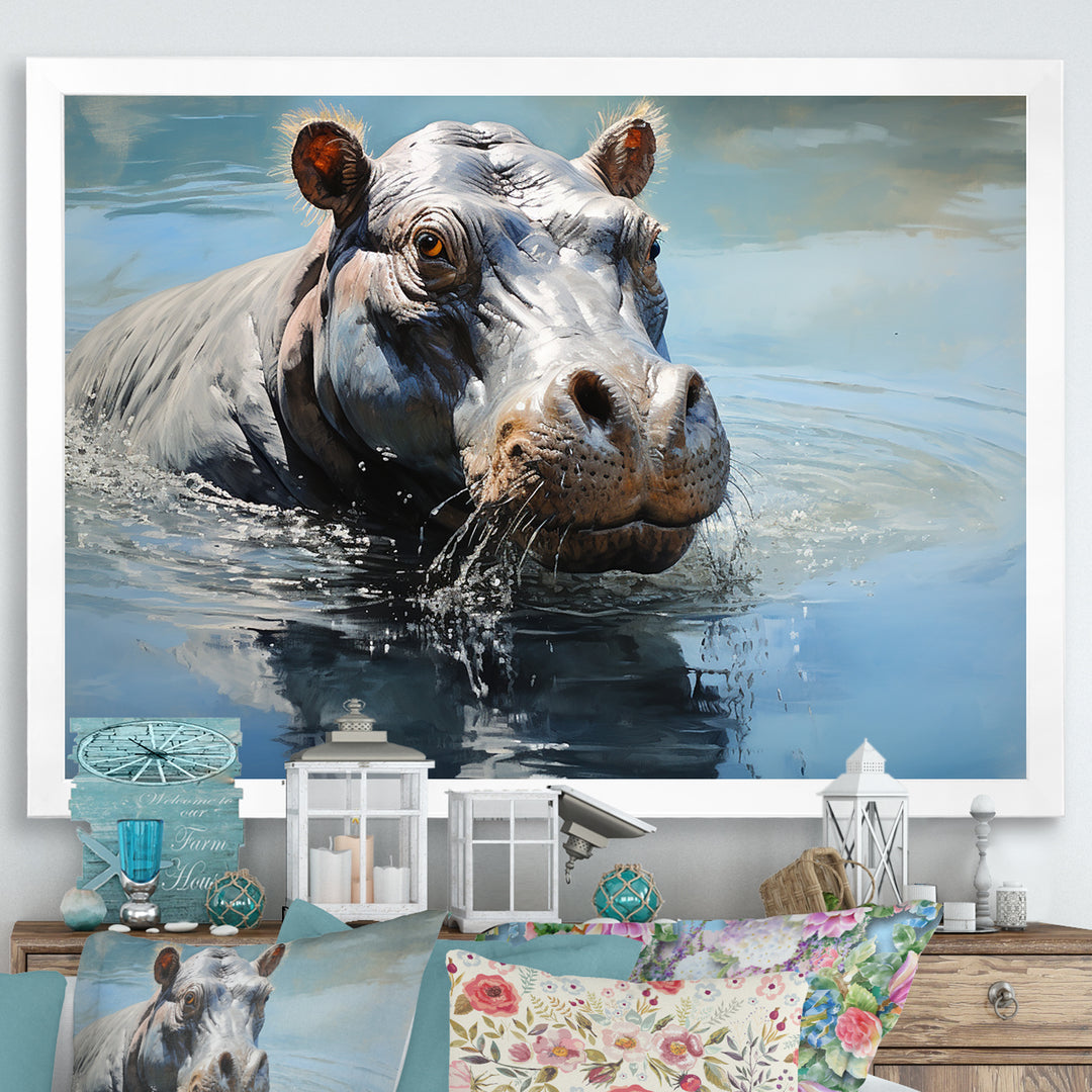 Lakeside Hippo - Hippopotamus Living Room Wall Art