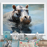Lakeside Hippo - Hippopotamus Living Room Wall Art