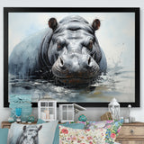 Minimalism Grey Hippo - Hippopotamus Bedroom Wall Art
