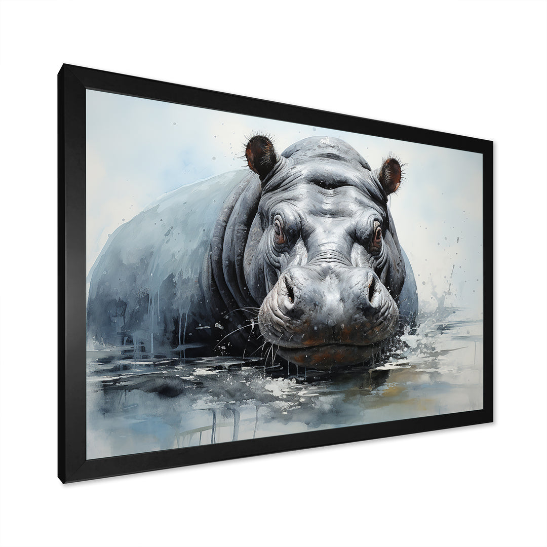 Minimalism Grey Hippo - Hippopotamus Bedroom Wall Art