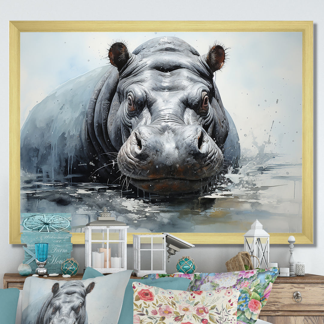 Minimalism Grey Hippo - Hippopotamus Bedroom Wall Art