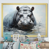 Minimalism Grey Hippo - Hippopotamus Bedroom Wall Art
