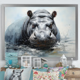 Minimalism Grey Hippo - Hippopotamus Bedroom Wall Art
