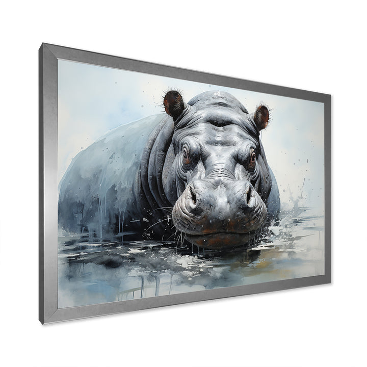 Minimalism Grey Hippo - Hippopotamus Bedroom Wall Art