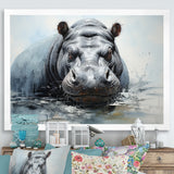 Minimalism Grey Hippo - Hippopotamus Bedroom Wall Art