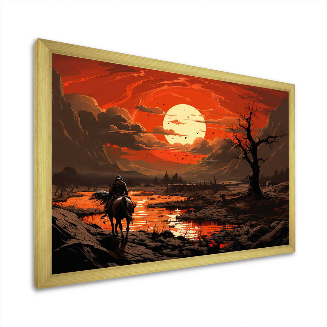 Dessert Journey At Sunset - Horse Canvas Wall Art