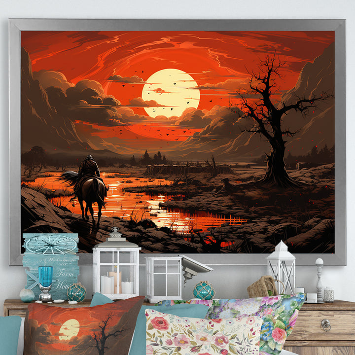 Dessert Journey At Sunset - Horse Canvas Wall Art