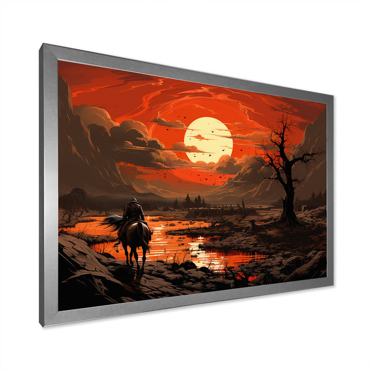 Dessert Journey At Sunset - Horse Canvas Wall Art