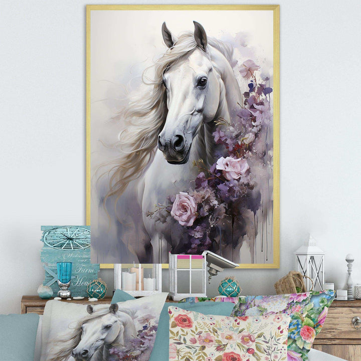 Majestic Flower Beauty Horse - Animals Canvas Wall Art