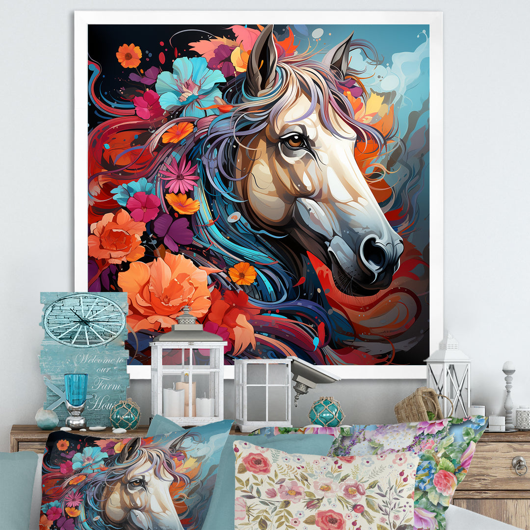 Popart Horse Portrait - Horse Large Canvas Wall Art