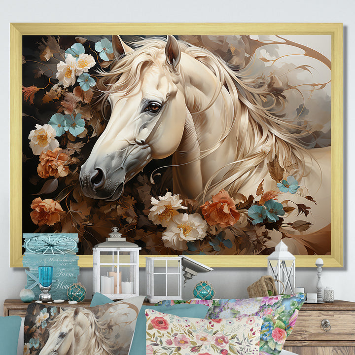 Blooming Horse Symbolism - Horse Framed Canvas Art